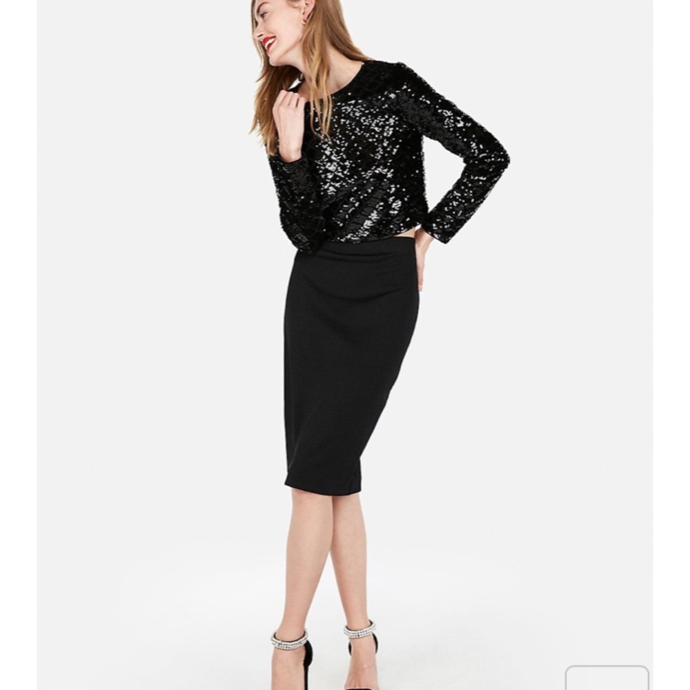 Express textured sheen high waist pencil skirt